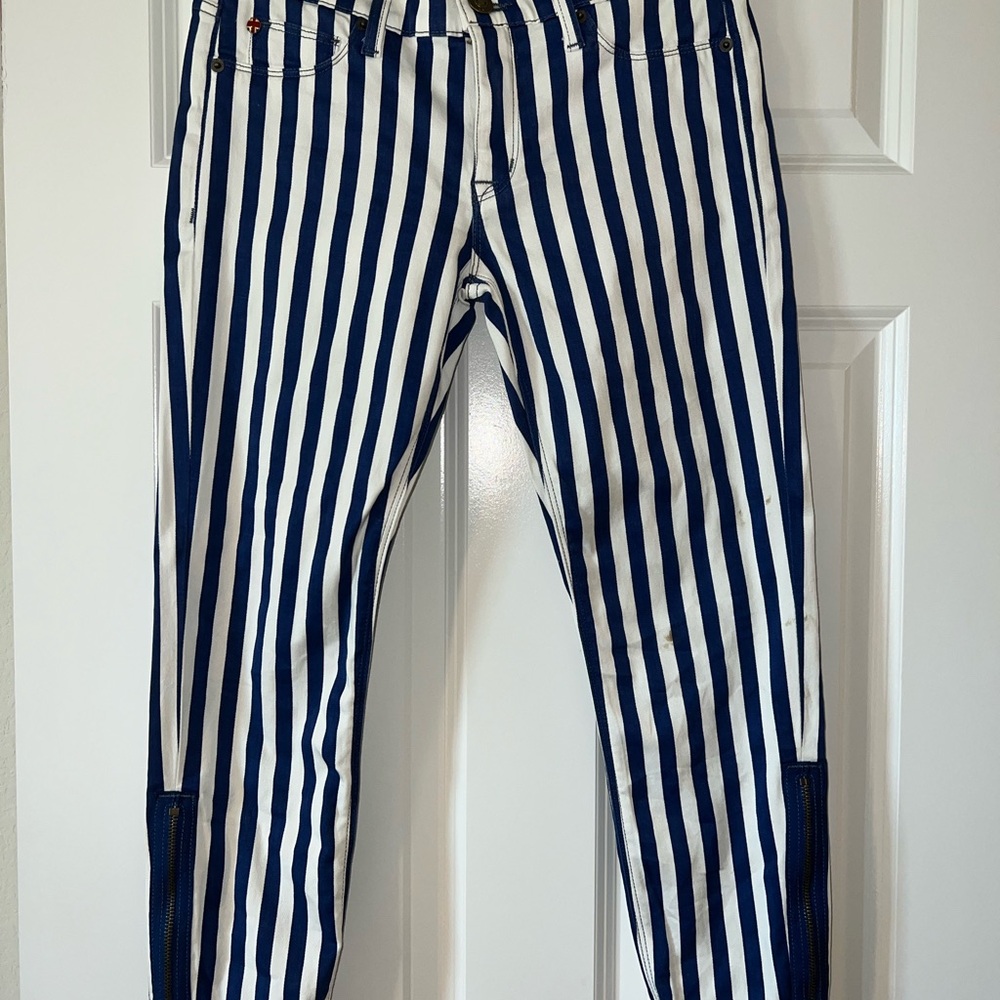 Hudson Womens Anja Crop Super Skinny Striped Zipper Size 28